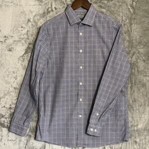 Michael Kors Button Down Shirt Mens Size M Blue Micro Plaid Stretch Wrinkle Free